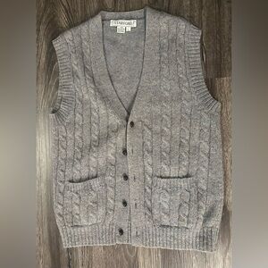 Vintage Men’s Starford Blue Button Cable Knit Shetland Wool Sweater Vest-LG